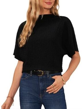 Vince Camuto Black Textured Short Sleeve Knit Top
